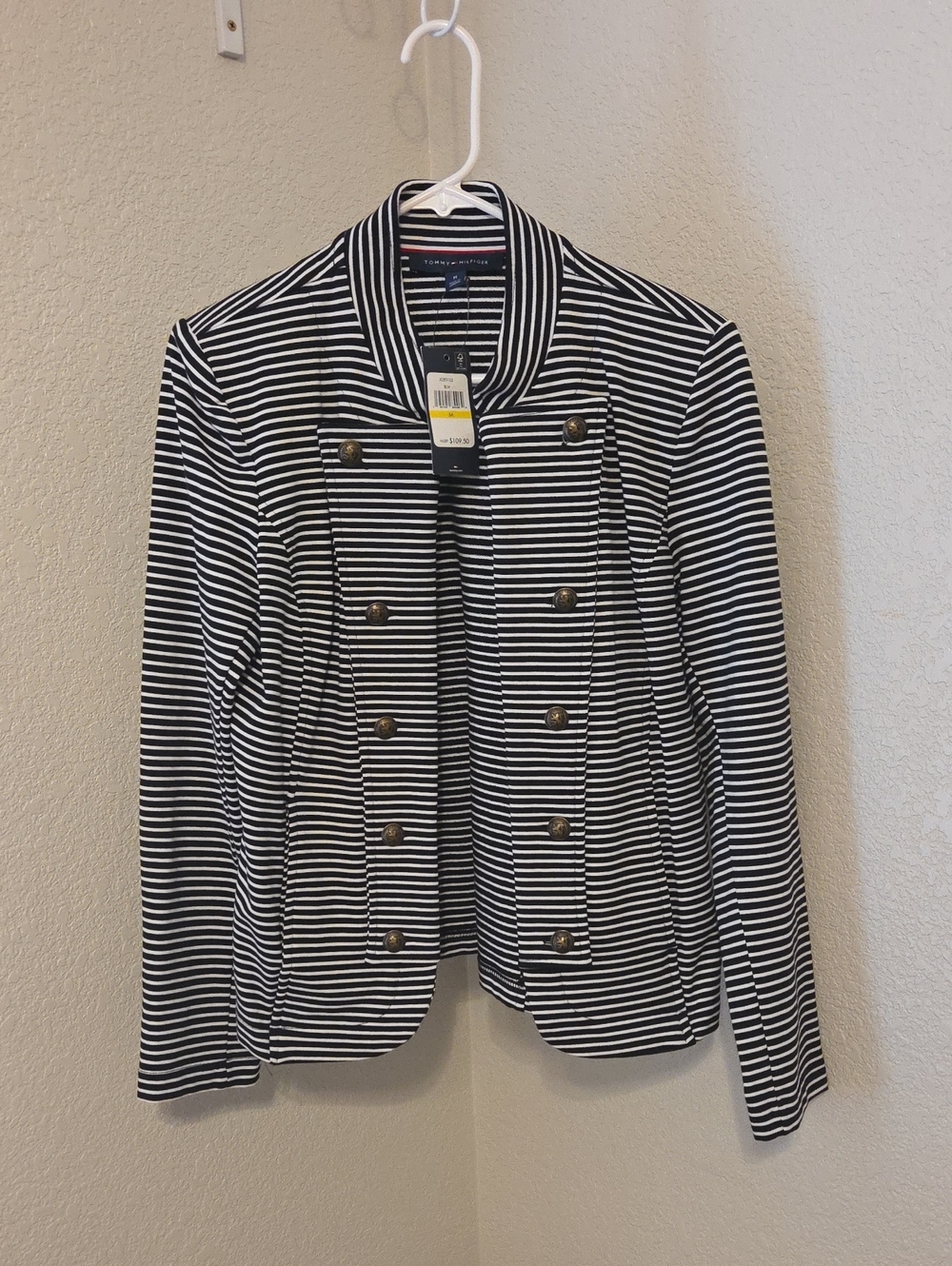 Tommy Hilfiger Black & White Striped Double-Breasted Blazer